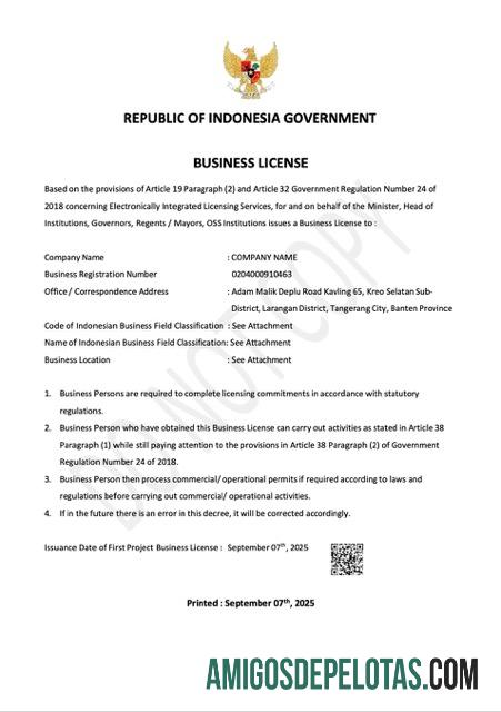 Licença comercial da Indonésia em branco, modelo Word e PDF